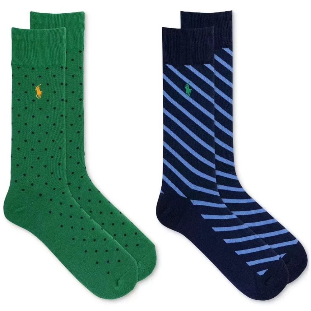 Polo by Ralph Lauren Green Polka Dot and Blue Striped Socks men’s
